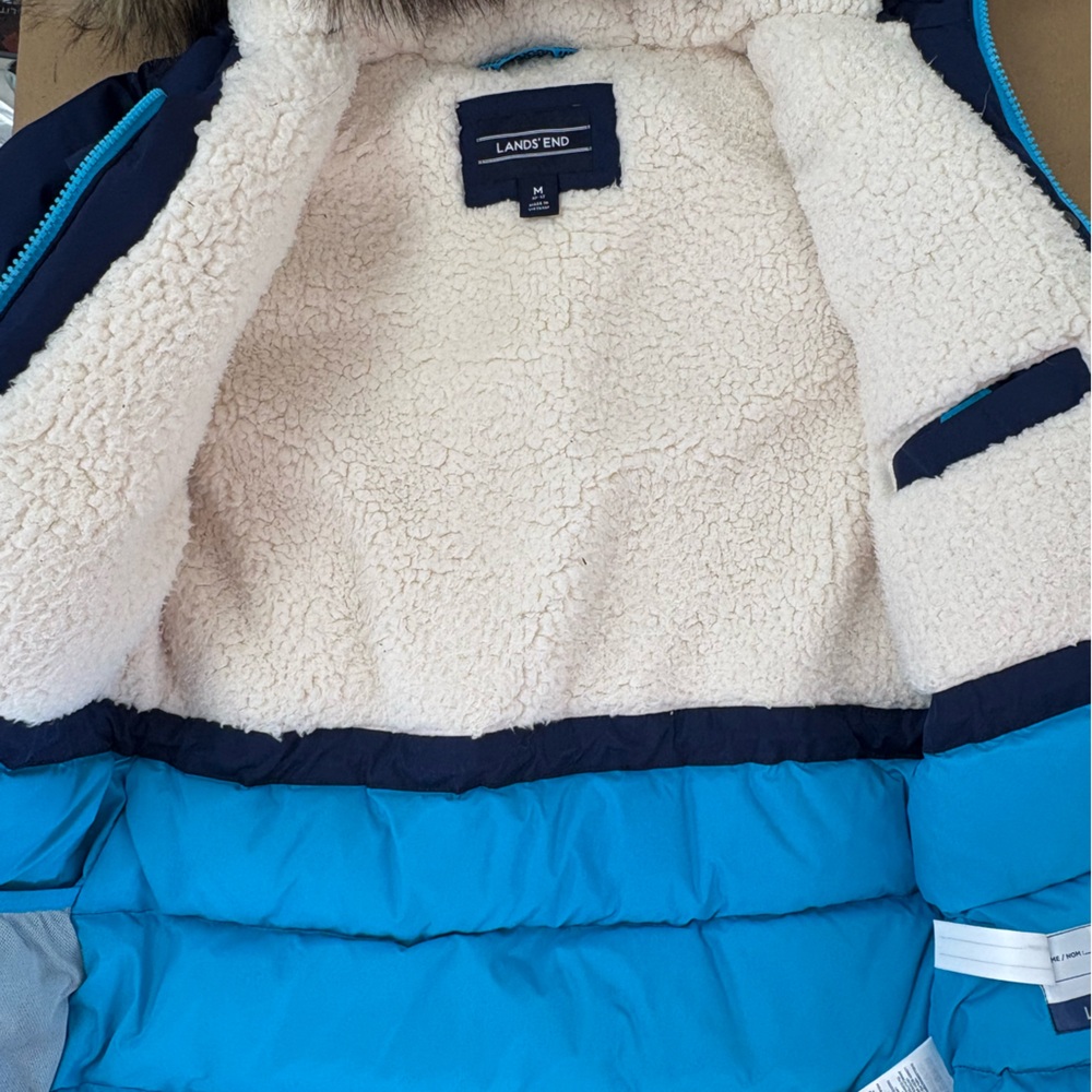 Lands' End Dark Blue Expedition Parka with Faux Fur Trim Sherpa Lining - Picture 5 of 9